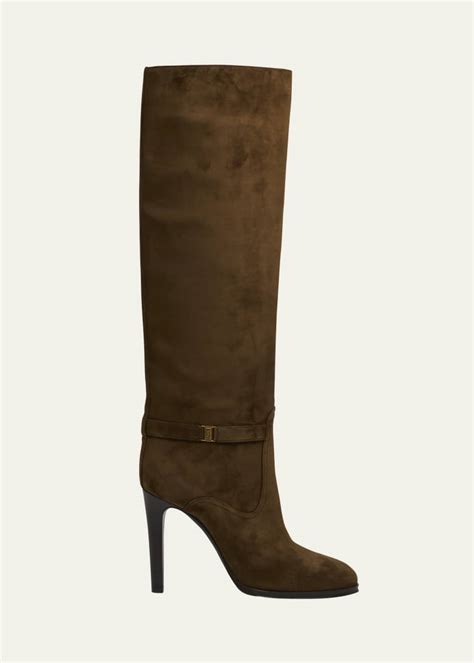 ysl suede over the knee boots|Saint Laurent Diane Suede YSL Buckle Knee Boots.